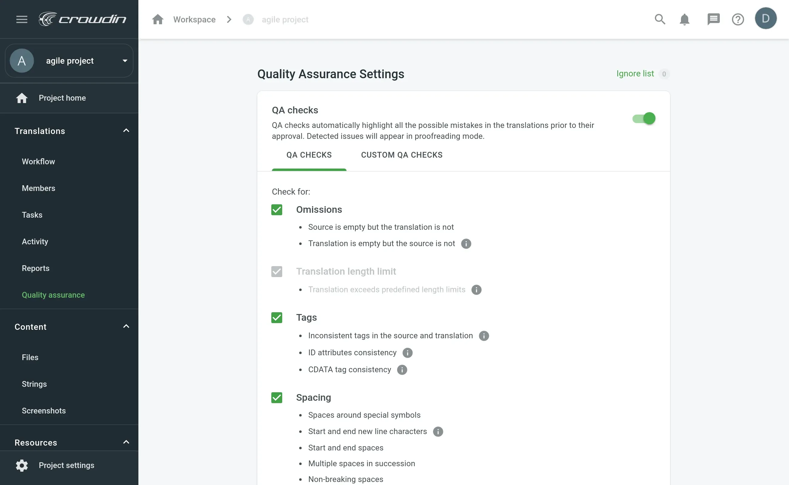 spell checker ignore list